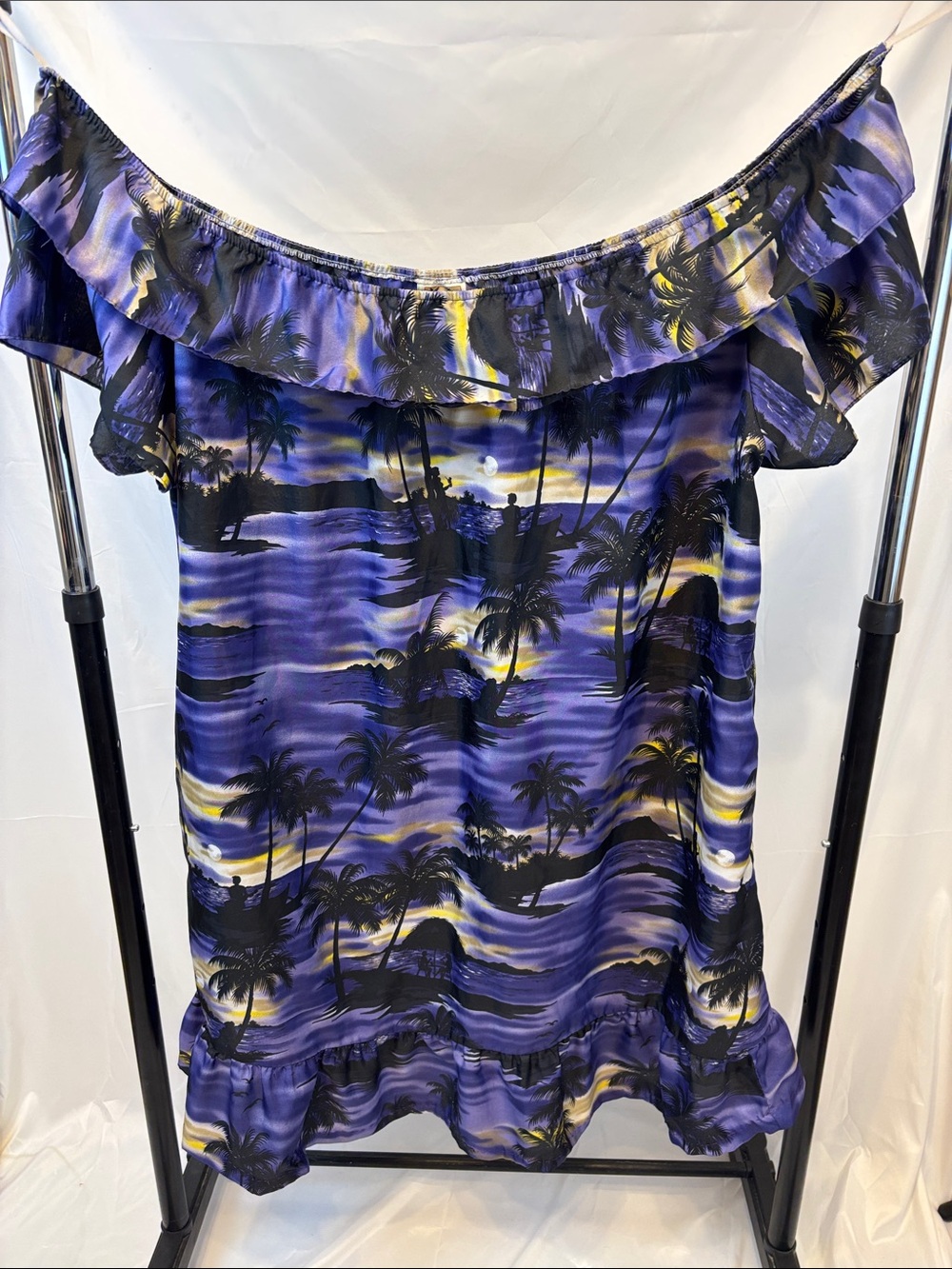 Winnie Vintage Hawaiian Twilight Tropical Sunset Off-Shoulder Dress Plus Size